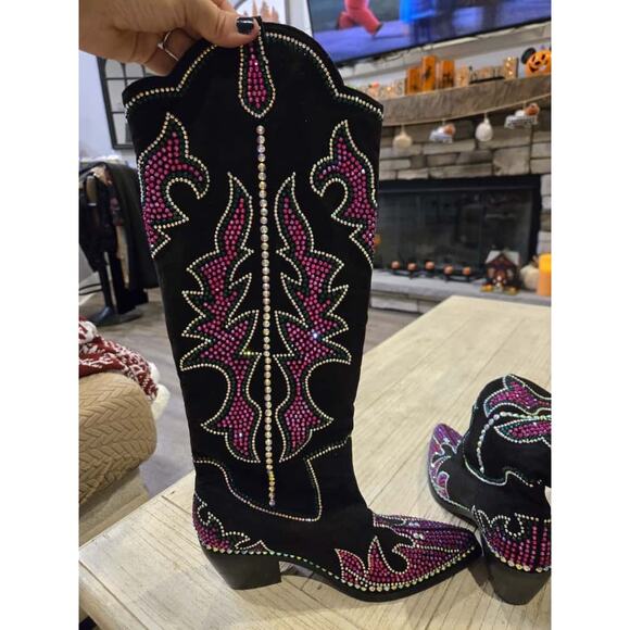 Azalea Wang Women's Western Boots Black Size 10 Rhinestone Embellished - Picture 8 of 10